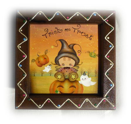 トールペイント ハロウィン　くまがいなおみ　壁掛け くまがいなおみ講師作品「パッチワークドレスの少女」 - Dream Rabbit