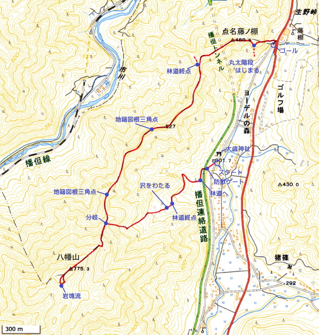 大歳神社~八幡山~生野峠マップ 兵庫山々 山頂の岩石