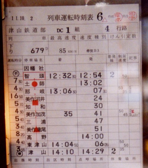 列車運転時刻表