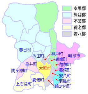 大垣市と近隣市町村の地図