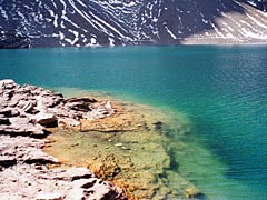Emerald-colored Crypt Lake water, Waterton